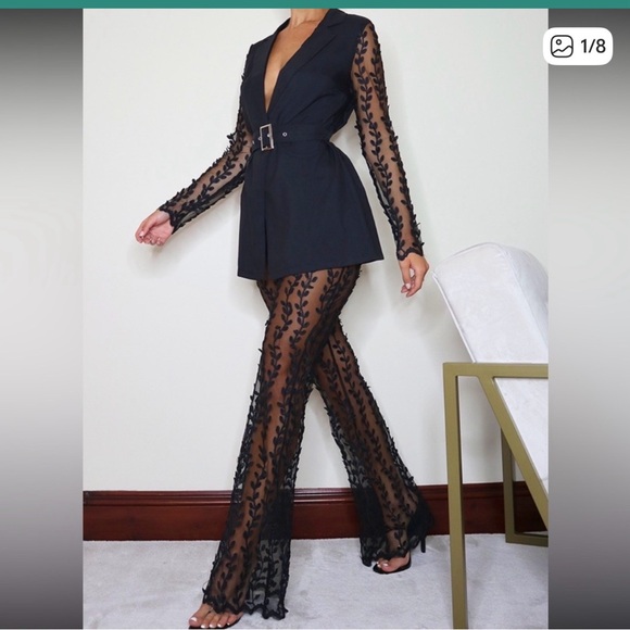 PrettyLittleThing Pants - PrettyLittleThing Black Sheer Lace Jumpsuit